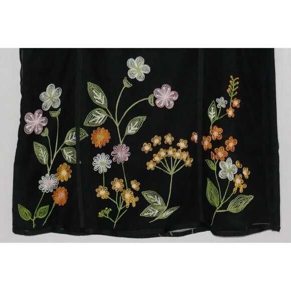 Sigrid Olsen Retro Sheer Overlay Embroidered Wildflowers Black Skirt Size 12 - Picture 3 of 7